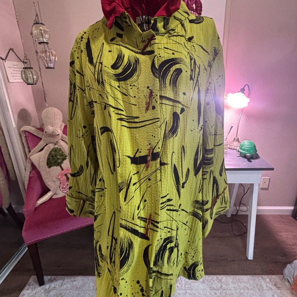Y&S Women’s XL Lime Green Abstract Print shirt jacket - Picture 2 of 16